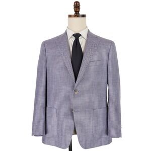 Samuelsohn Loro Piana Sport Coat 40S Blue Brown Houndstooth Wool Silk Linen
